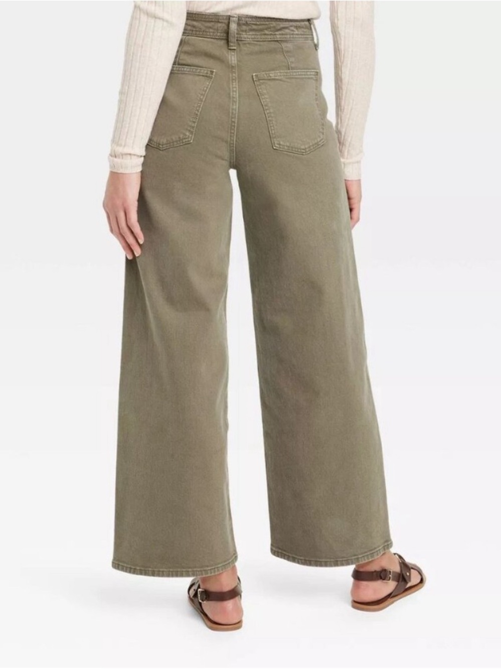 Universal Thread Women’s High-Rise Sailor Wide Leg Ankle Jeans Olive Green Siz 4 - Picture 4 of 4
